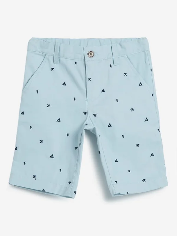 HOP Kids Light Blue Embroidered Shorts