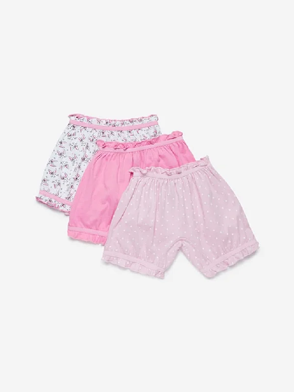 HOP Kids Pink Printed Bloomers Set of Three