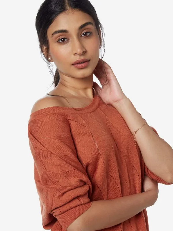 LOV Rust Knitted Cut-Out Design Top