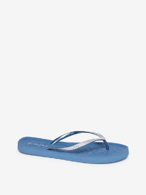 LUNA BLU Blue Textured Flip-Flops