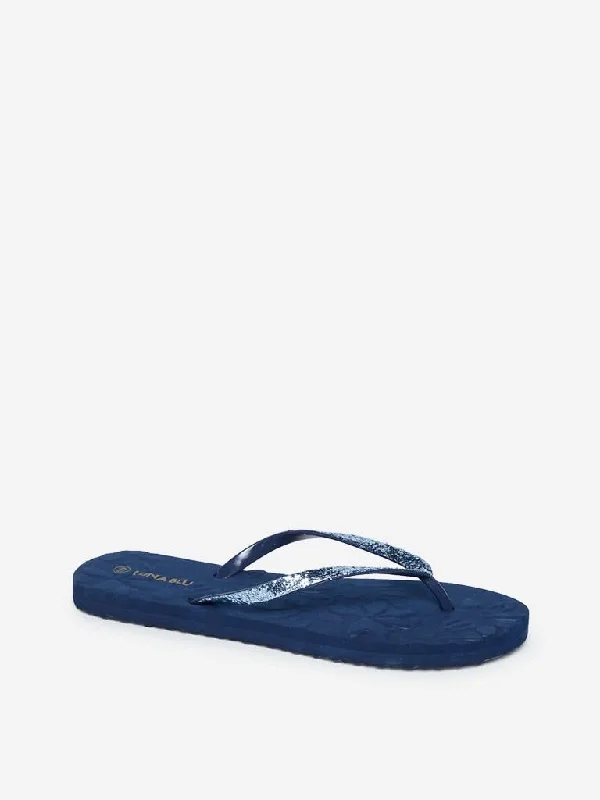 LUNA BLU Navy Floral Embossed Flip-Flops