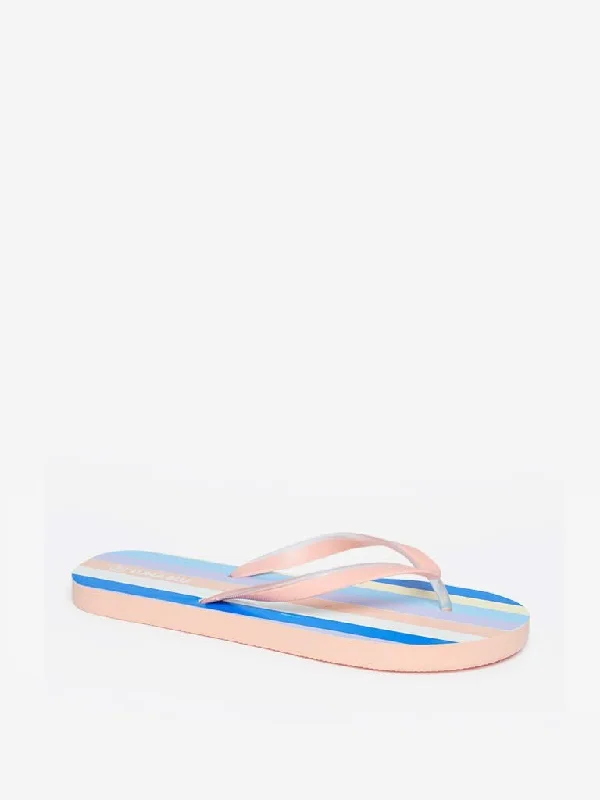 LUNA BLU Peach Striped Design Flip-Flops