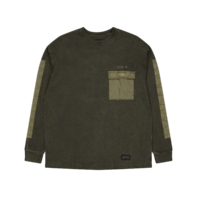 Ringer T Shirt Women with Retro - Inspired StripesDesign Pigment Dyed Crewneck L Olive Drab