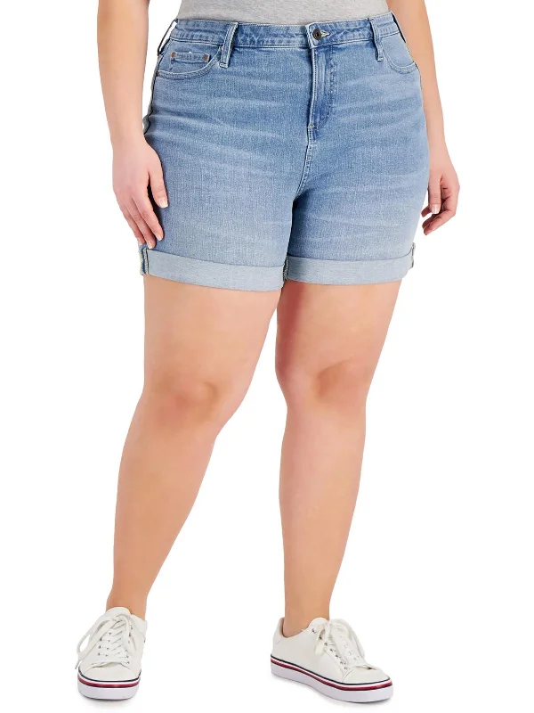 Plus Womens Light Wash Short Denim Shorts