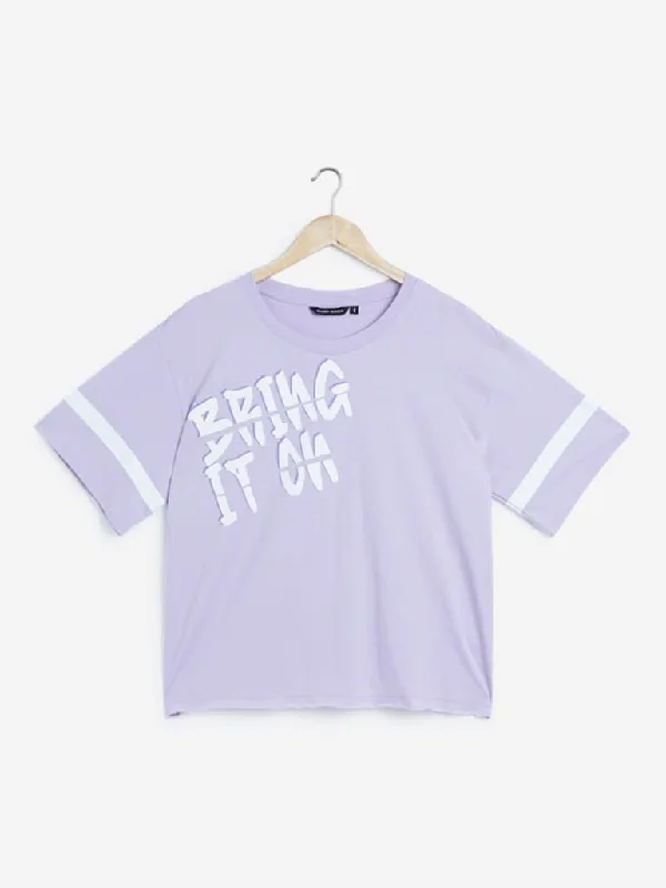 Sassy Soda Curves Lilac Text Printed T-Shirt