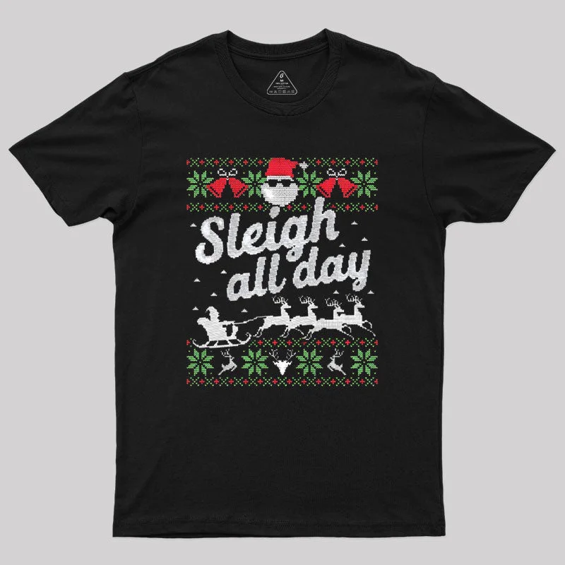 Embroidered Women T Shirt with Intricate DetailsSleigh All Day Santa Slay Geek T-Shirt