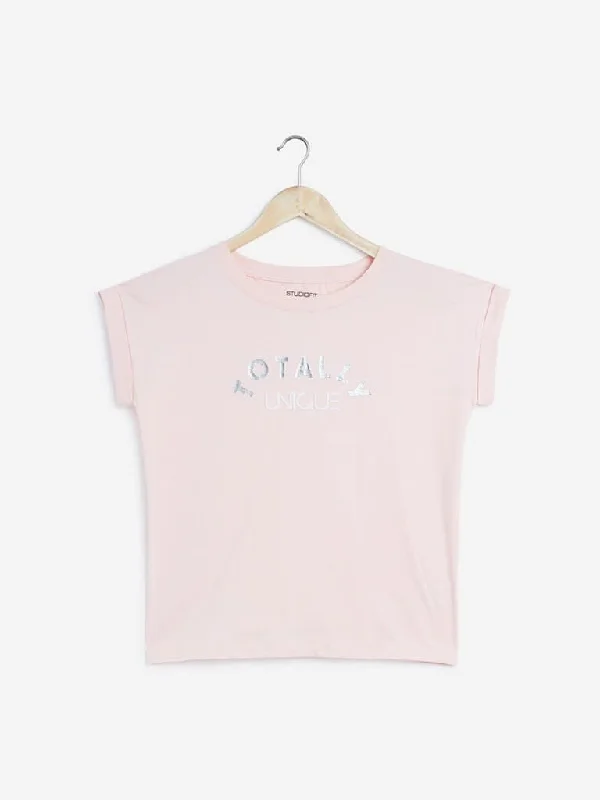 Studiofit Peach Text Printed Power T-Shirt