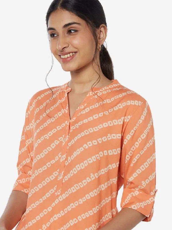 Utsa Coral Bandhini Print High-Low Kurti