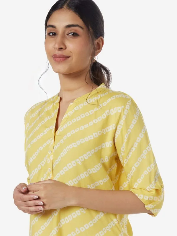 Utsa Mustard Bandhini Print High-Low Kurti