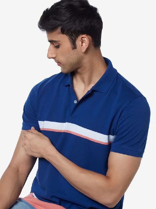 WES Casuals Blue Slim-Fit Striped T-Shirt