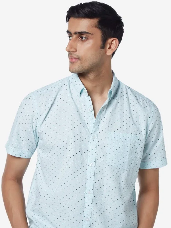 WES Casuals Mint Relaxed-Fit Dotted Shirt