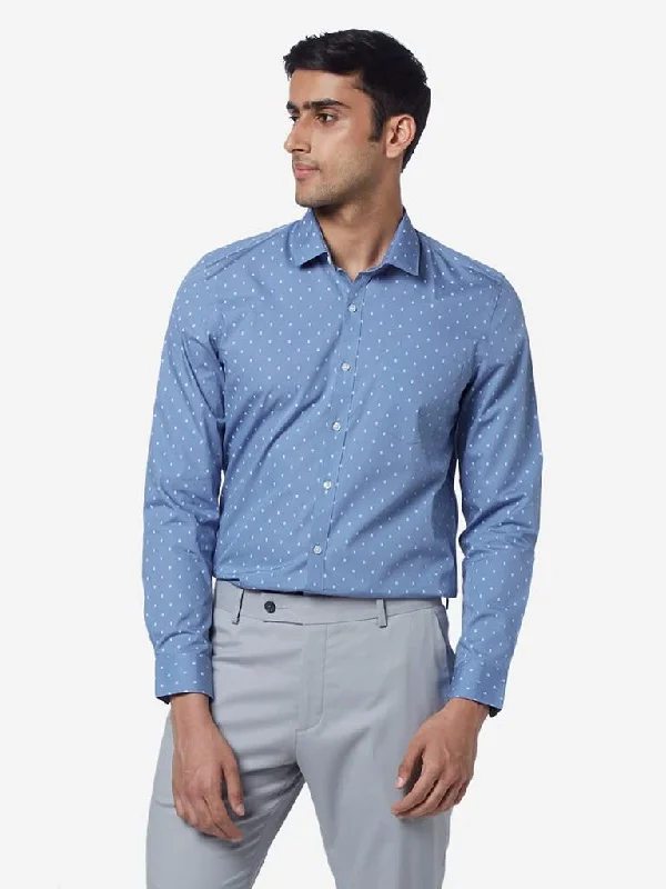 WES Formals Blue Slim-Fit Printed Shirt