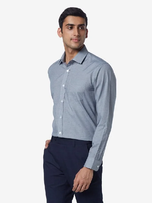 WES Formals Navy Relaxed-Fit Self-Pattern Shirt