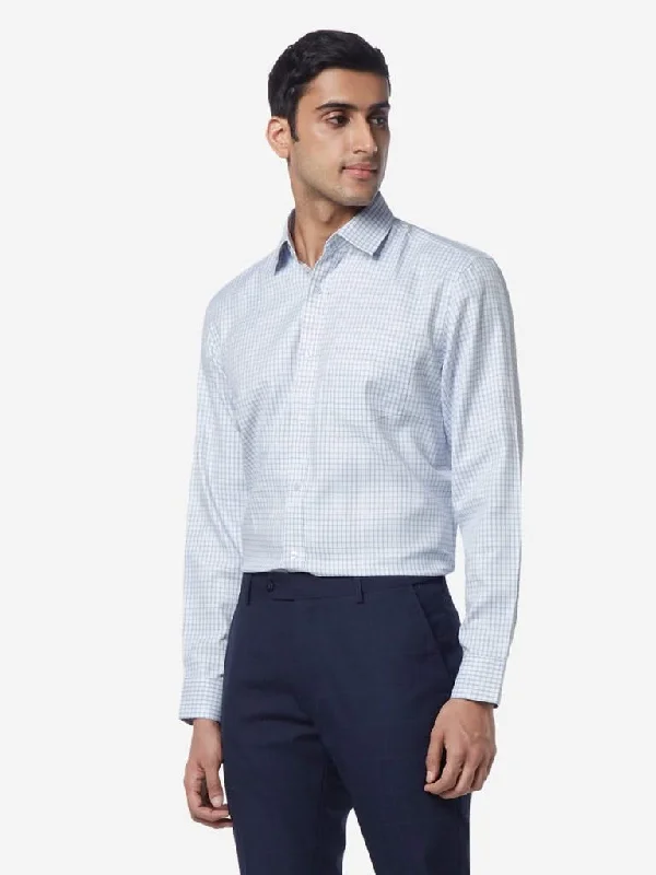 WES Formals White And Blue Relaxed-Fit Shirt