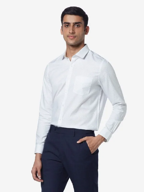 WES Formals White Slim-Fit Dotted Shirt