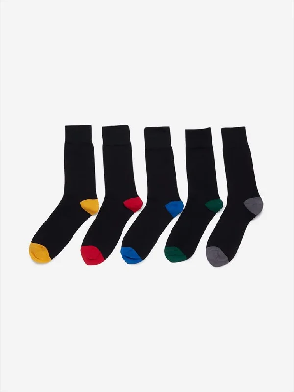 WES Lounge Black Full-Length Socks Set of Five