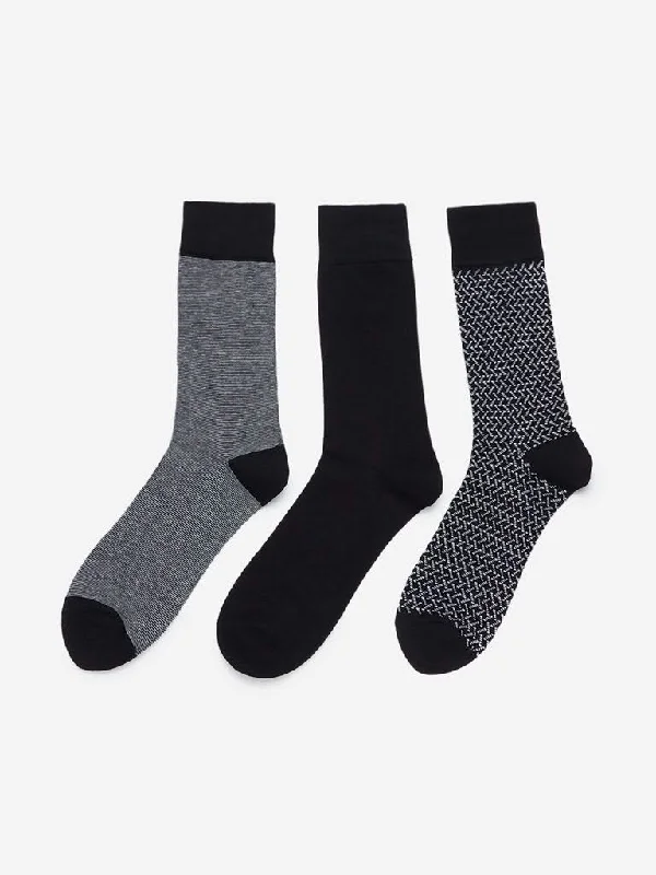 WES Lounge Black Full-Length Socks Set of Three