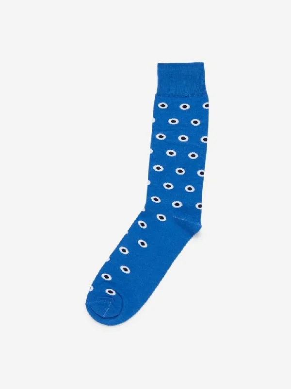 WES Lounge Blue Circular Print Full-Length Socks