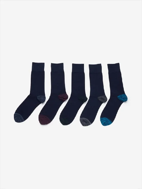 WES Lounge Navy Full-Length Socks Set of Five