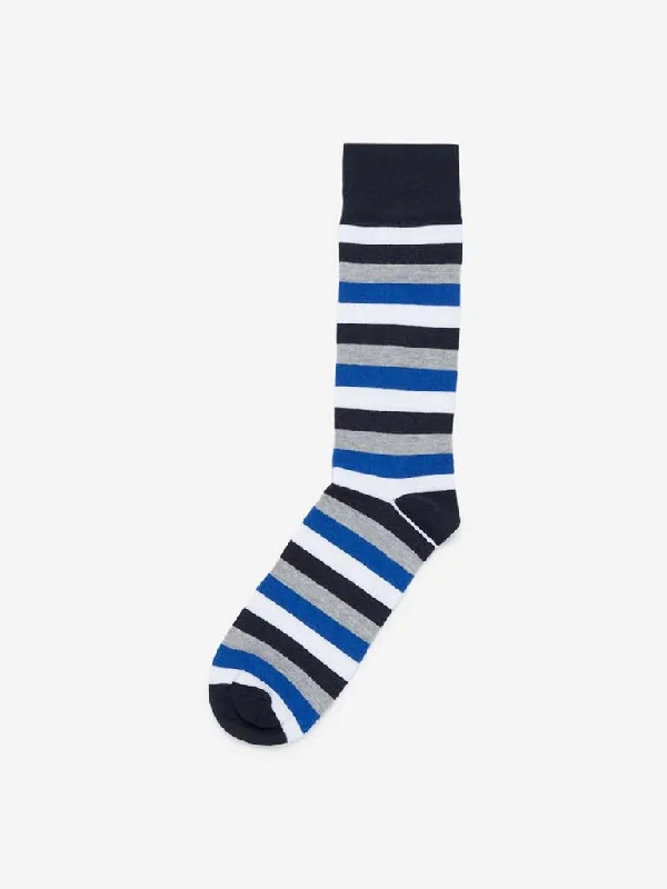 WES Lounge Navy Striped Full-Length Socks