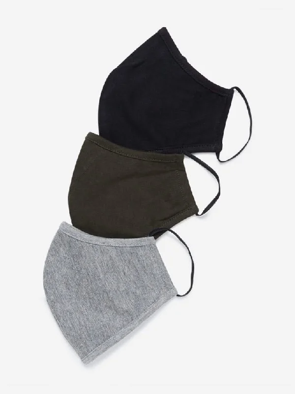 Westside Grey Olive Black Reusable Outdoor Face Mask Pack Of Three