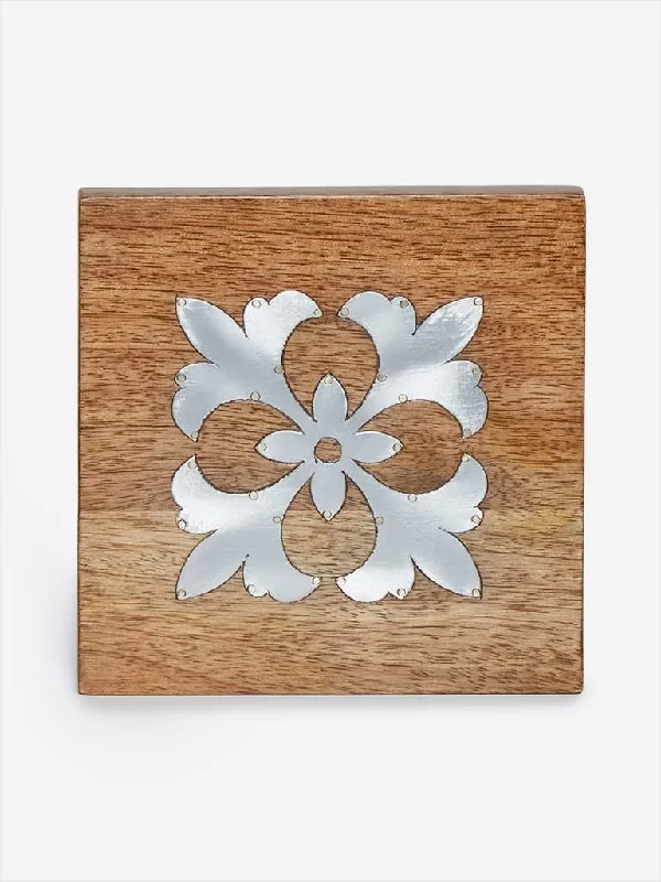 Westside Home Brown Wooden Trivet with Metal Inlay