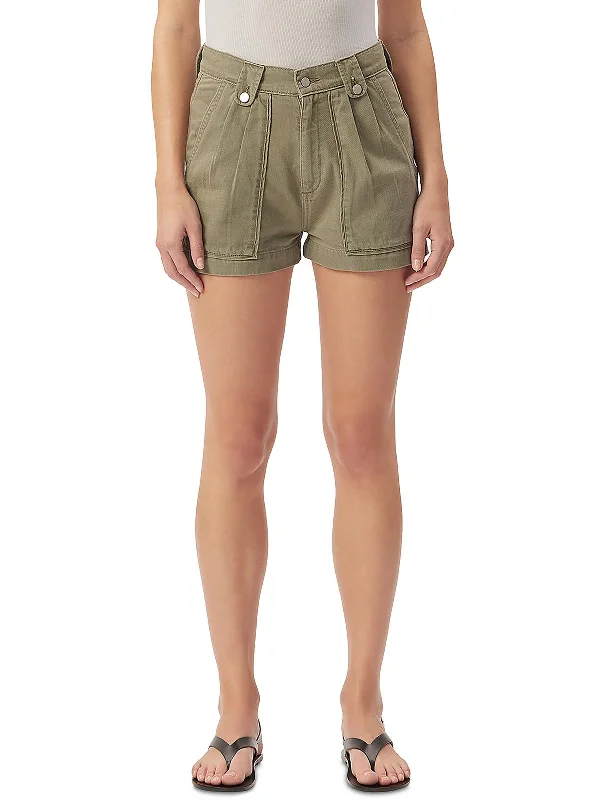 Womens Denim Pleated Denim Shorts