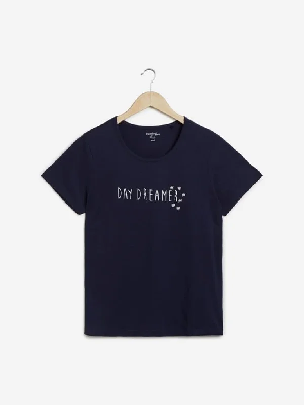 Wunderlove Navy Text Print T-Shirt