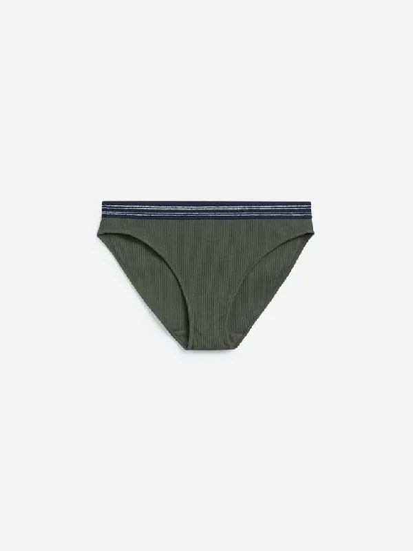 Wunderlove Olive Ribbed Bikini Superstar Briefs