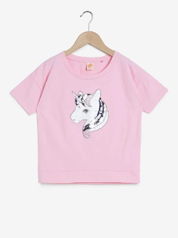 Y&F Kids Pink Unicorn Print T-Shirt