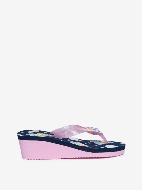 Yellow Kids Navy Unicorn Wedge Heel Sandals