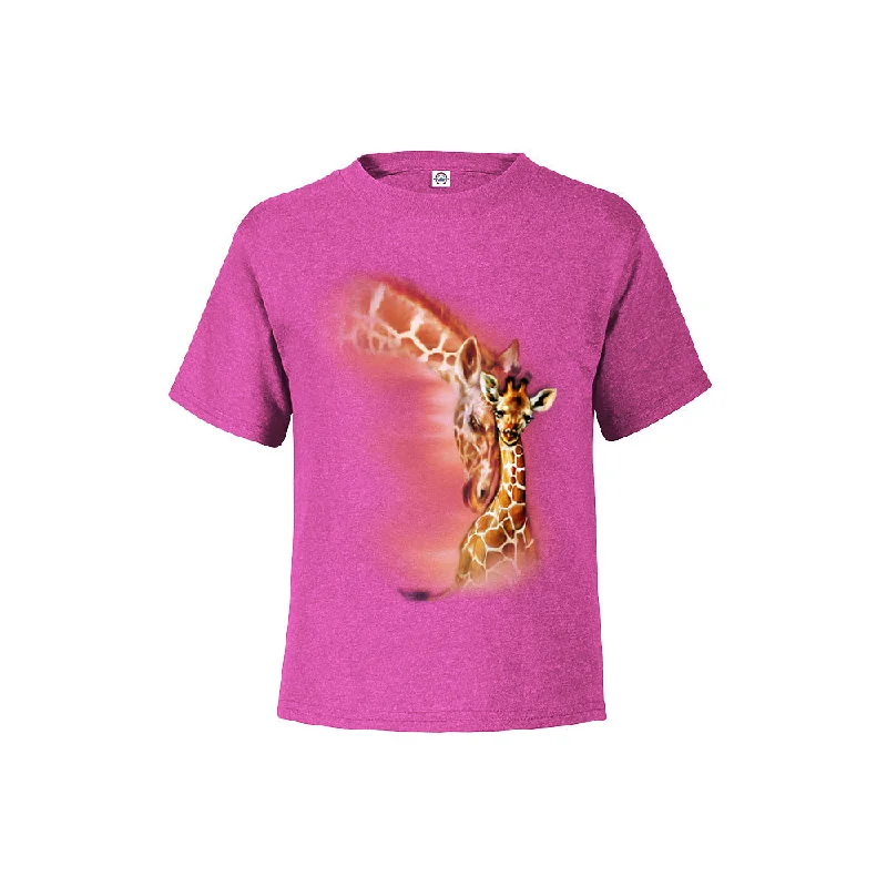 Tie - Dye Women T Shirt with a Bohemian VibeYouth Giraffe Cuddle T-Shirt