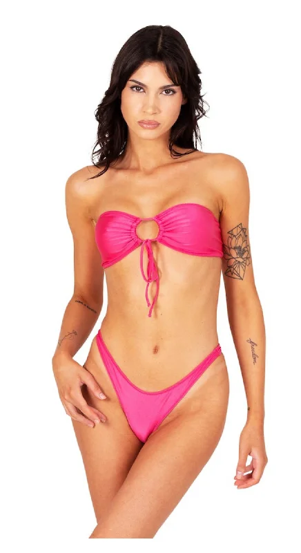 Sustainable bikini made from recycled materials for eco - conscious beachgoersARIA BANDEAU BIKINI TOP - HOT PINK