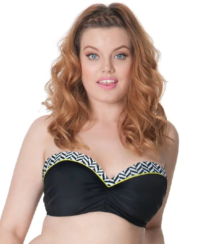 Ruched bikini with fabric gathers for a slimming effectCurvy Kate Hypnotic Bandeau Bikini Top - Monochrome/Olive