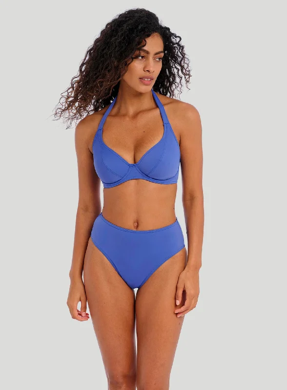 Sustainable bikini made from recycled materials for eco - conscious beachgoersFreya Swimwear: Jewel Cove Underwired Halter Bikini Top Plain Azure