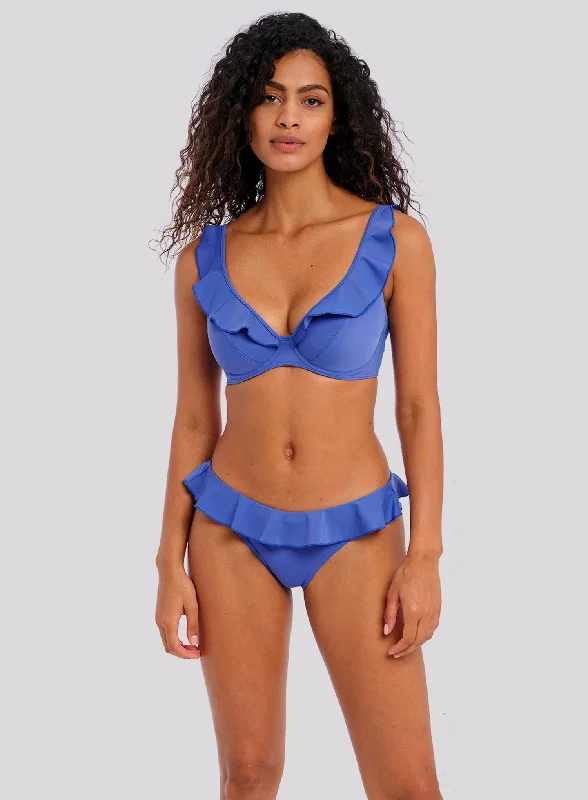 Tie - side bikini bottoms for an adjustable and stylish fitFreya Swimwear: Jewel Cove Underwired High Apex Bikini Top With J Hook Plain Azure