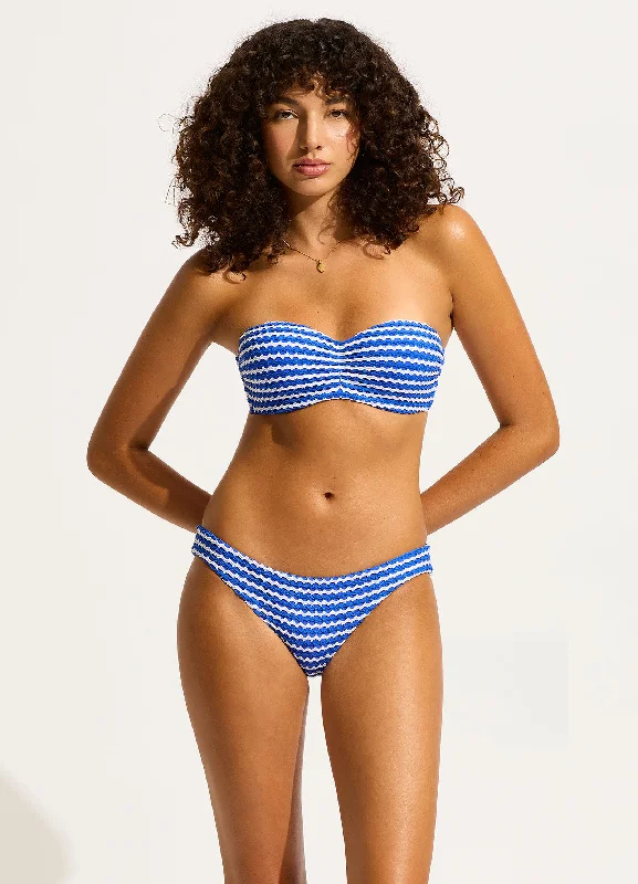 Neon - colored bikini to stand out on the beachMesh Effect Bustier Bandeau Bikini Top - Azure