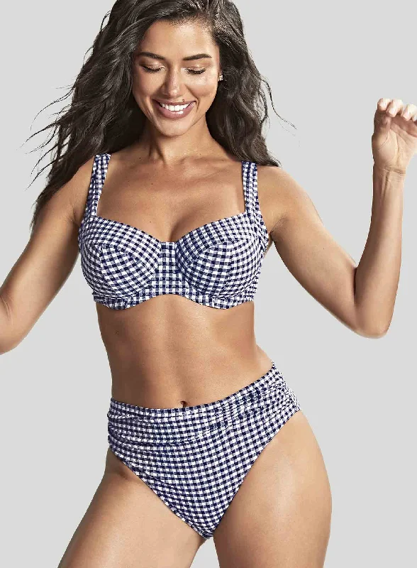 Monokini - style bikini with a unique one - piece - meets - bikini designPanache Swimwear: Olivia Full Cup Bikini Top Navy Gingham