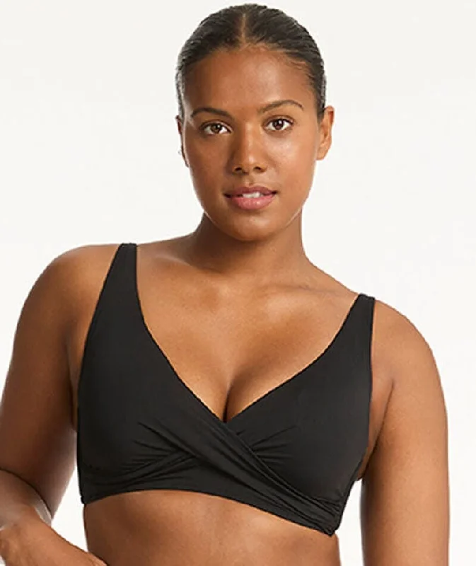 Long - line bikini top for added support and a fashionable lookSea Level Eco Essentials Cross Front A-DD Cup Bikini Top - Black