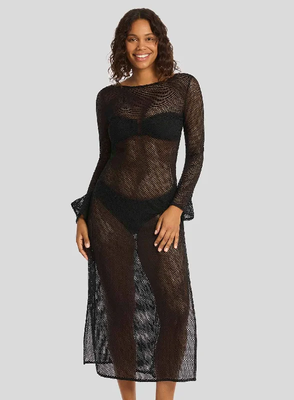 Monokini - style bikini with a unique one - piece - meets - bikini designSea Level: Surf Mesh Long Dress Black