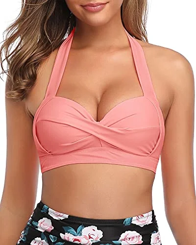 Maternity bikini for expecting mothers to enjoy the beach comfortablySexy High Quality Halter Retro Bikini Top For Women-Coral Pink